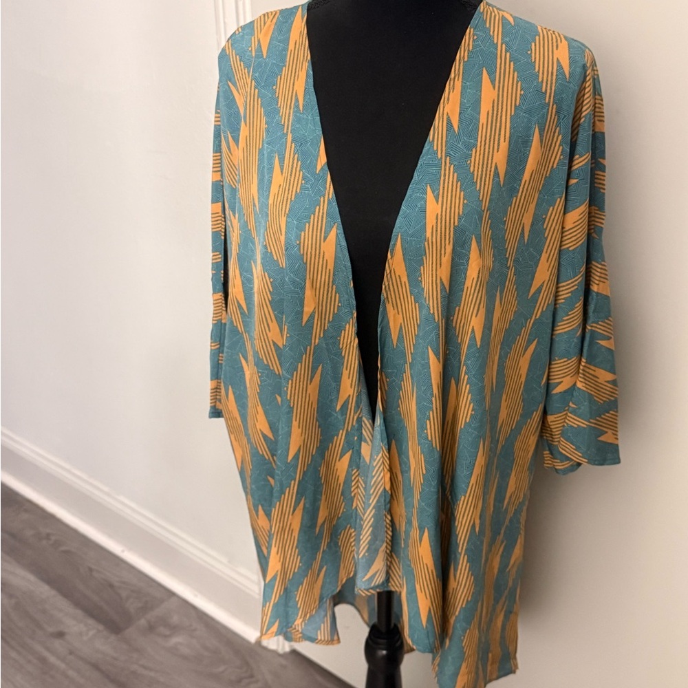 LuLaRoe Teal and Mustard Kimono Wrap